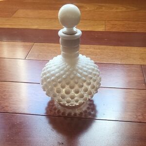 Vintage White Hobnail Vase Perfume Bottle Milk Glass With Stopper